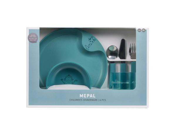 Mepal Mio Kindergeschirrset Deep Turquoise mit Teller, Schale, Becher und Kinderbesteck