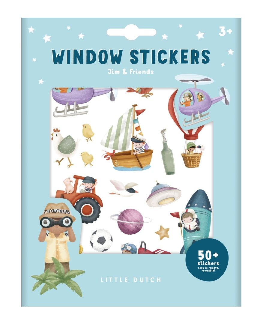 Fenstersticker Jim & Friends mit 50 bunten Aufklebern für Kinder