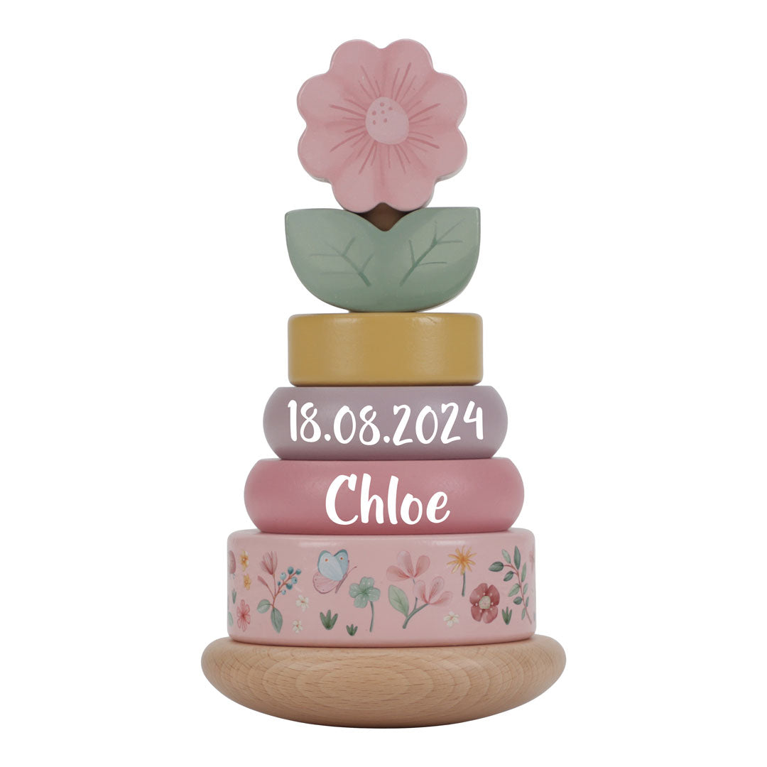 Personalisierter Holz-Stapelturm zur Geburt – Fairy Garden