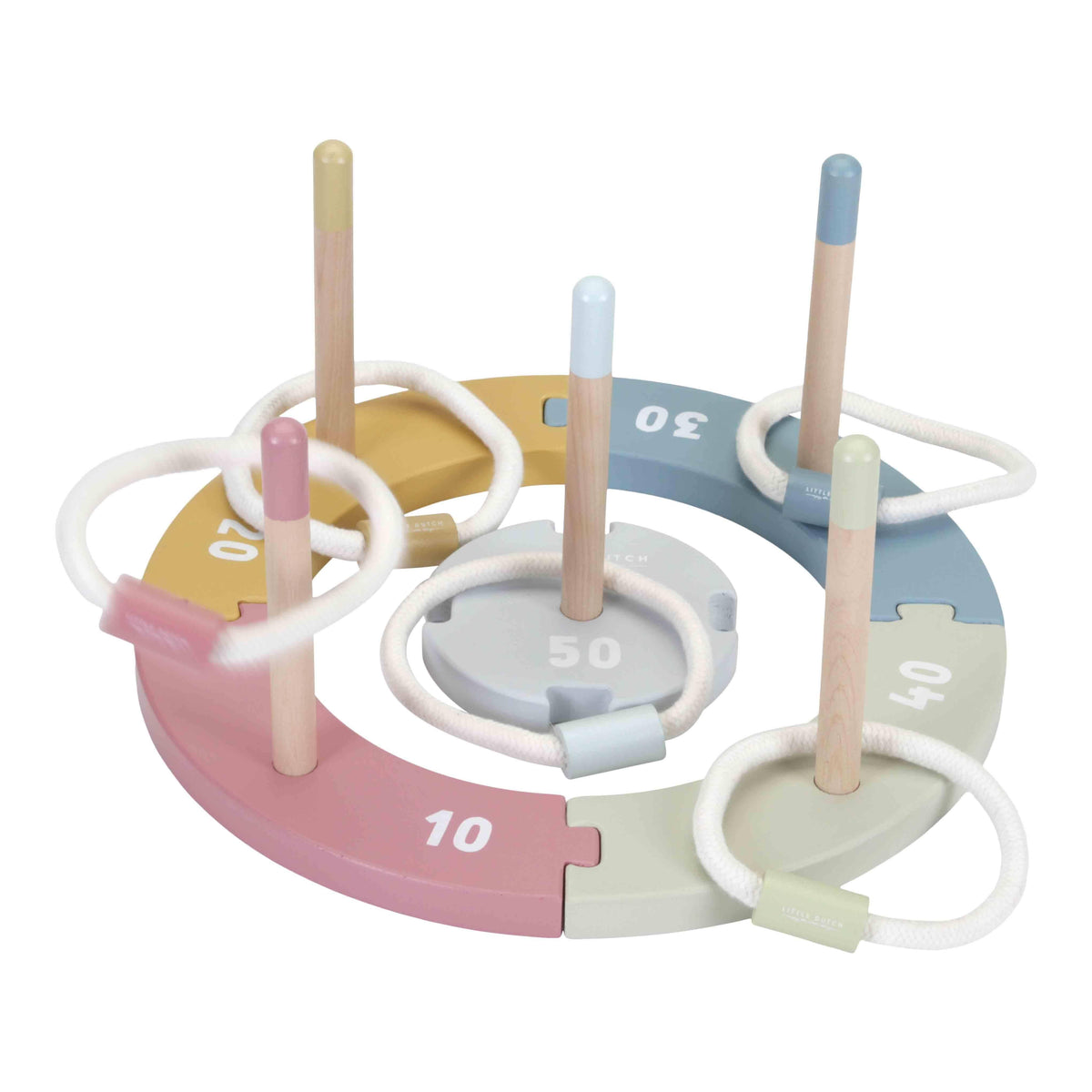 Holz-Ringwurfspiel mit fünf Zielrahmen und fünf Baumwollseilringen für Kinder ab 3 Jahren