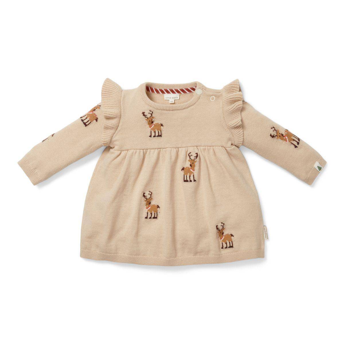 Strick-Weihnachtskleid Little Dutch – sandfarbenes Kleid aus Bio-Baumwolle mit Rüschendetails