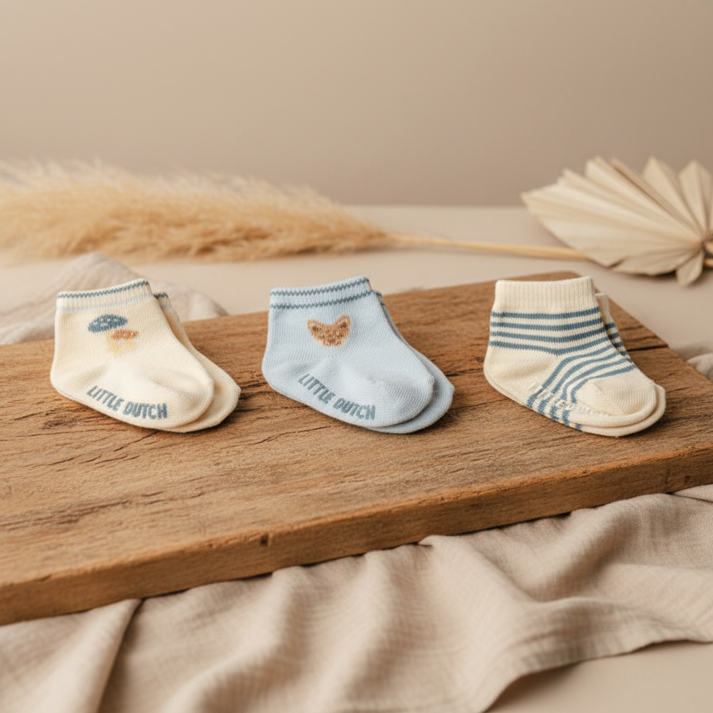 Baby-Socken 3er-Set Forest Friends von Little Dutch – drei Paar Socken in Blau, Weiß und Mehrfarbig