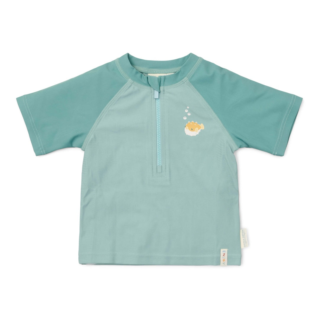 T-shirt de natation à manches courtes Seashells Surf Blue | Little Dutch