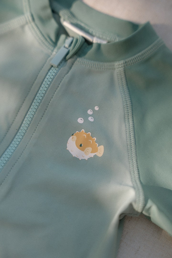 T-shirt de natation à manches courtes Seashells Surf Blue | Little Dutch