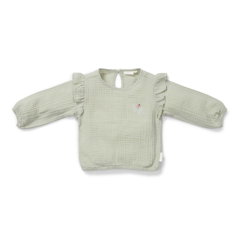 Musselin-Bluse Grass Green von Little Dutch – grüne Langarmbluse für Kinder