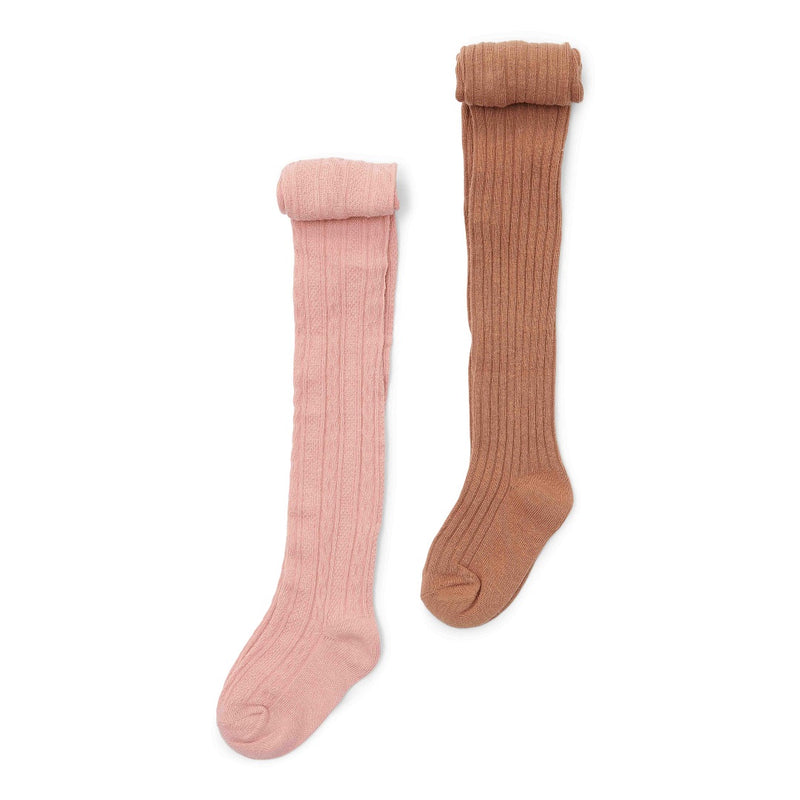 Little Dutch Little Farm Kinderstrumpfhosen 2er-Pack in Soft Rose und Braun