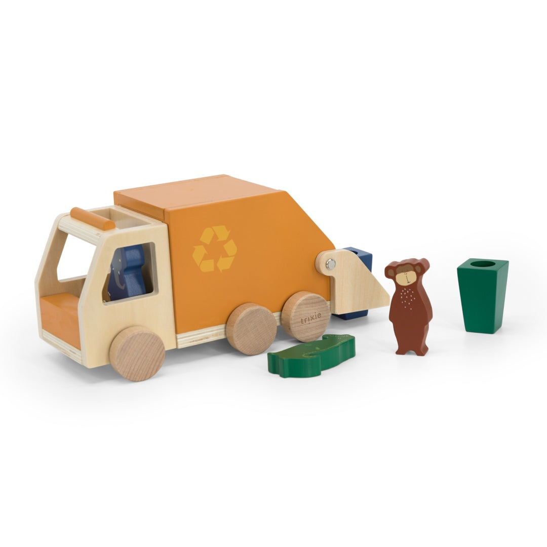 Trixie Holz-Müllwagen mit Figuren – mit Tierfiguren und Mülltonne