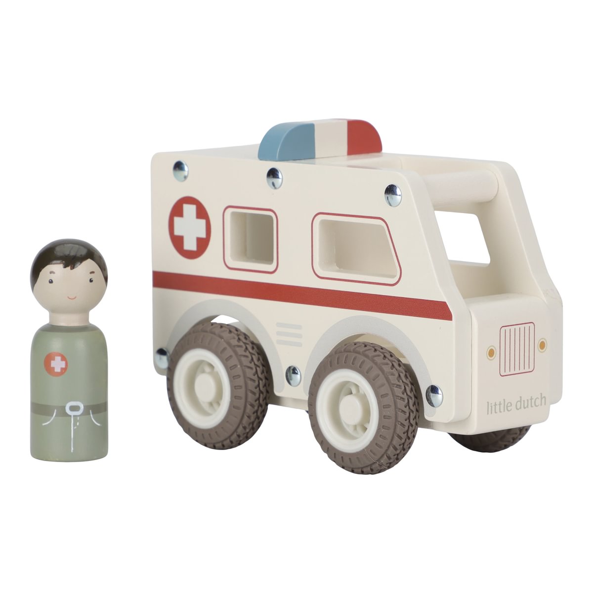 Weißer Holz-Krankenwagen von Little Dutch mit Pflegefigur