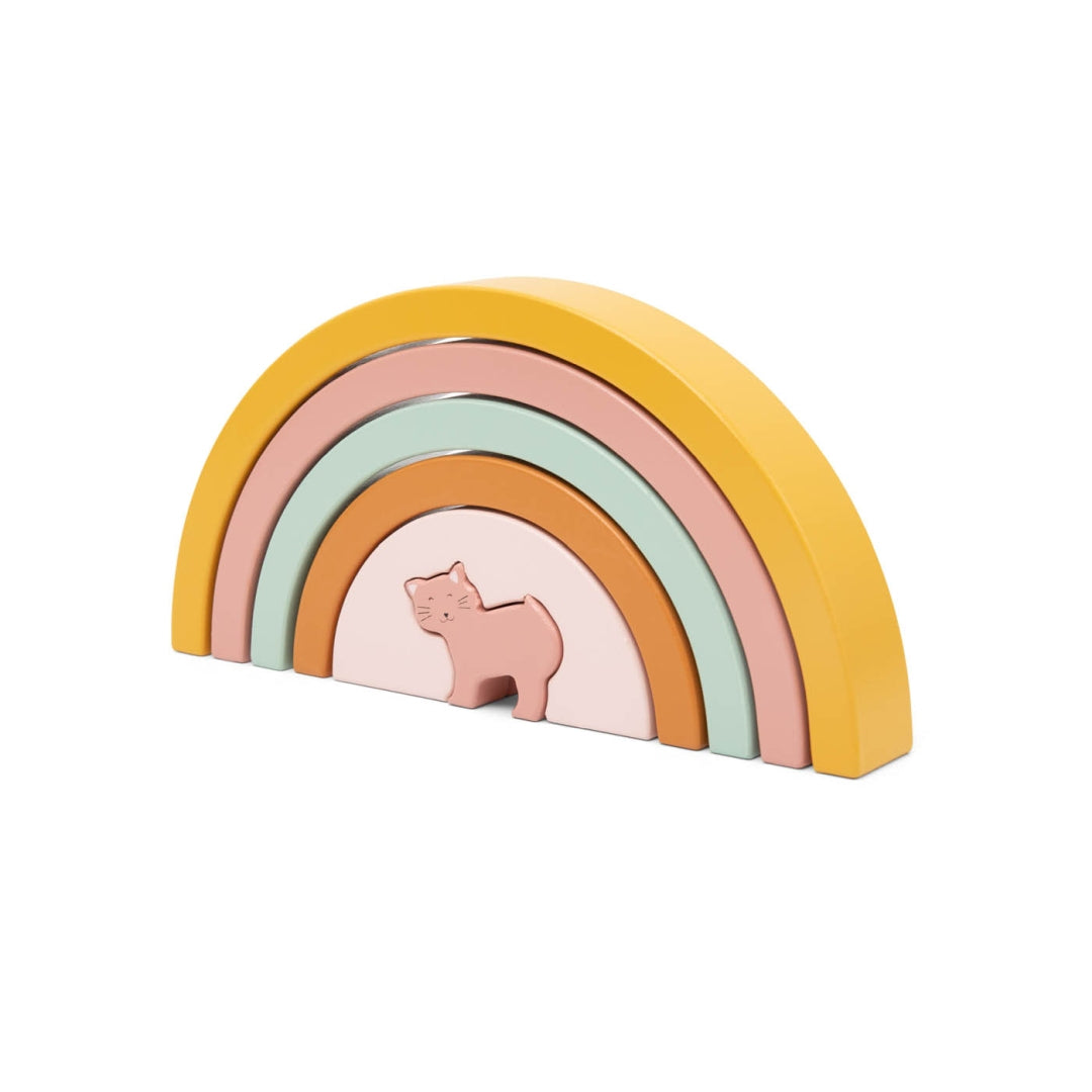 Trixie Regenbogen-Stapelspiel aus Holz – Frau Katze – mit zusammengesetzten Regenbogenbögen und Tierfiguren