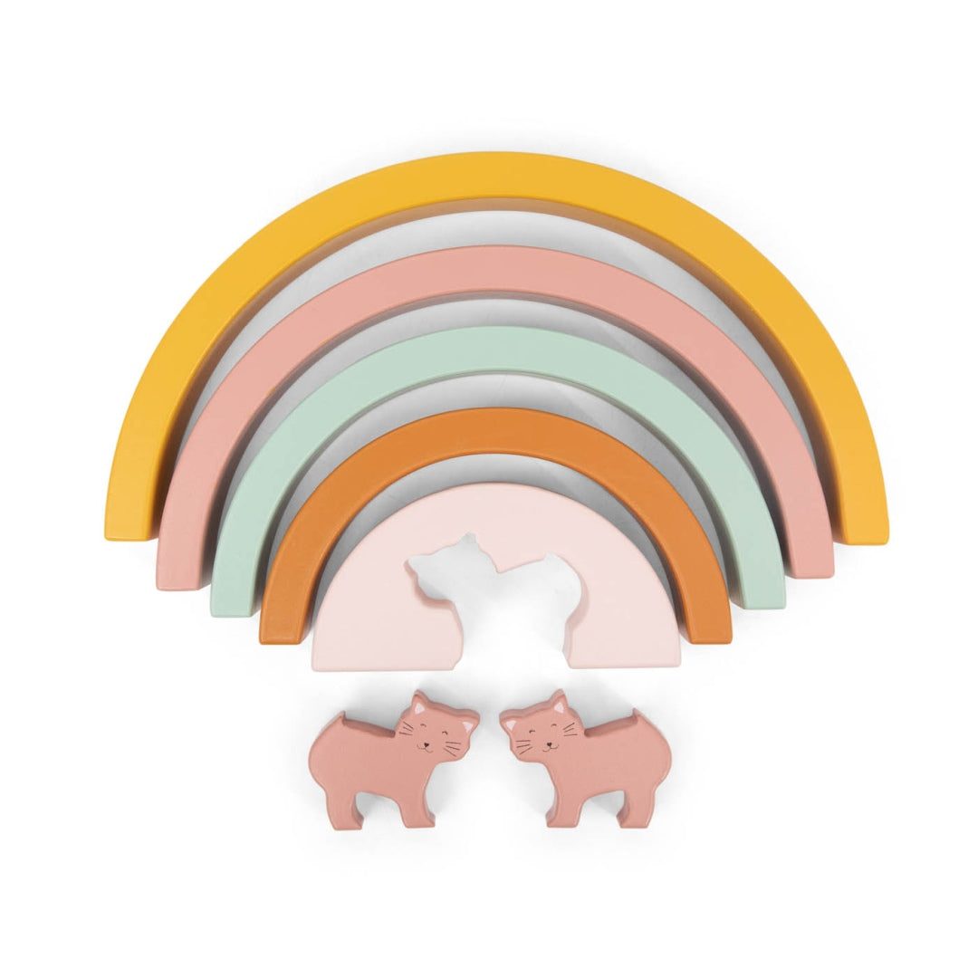 Trixie Regenbogen-Stapelspiel aus Holz – Frau Katze – mit Regenbogenbögen und drei Tierfiguren
