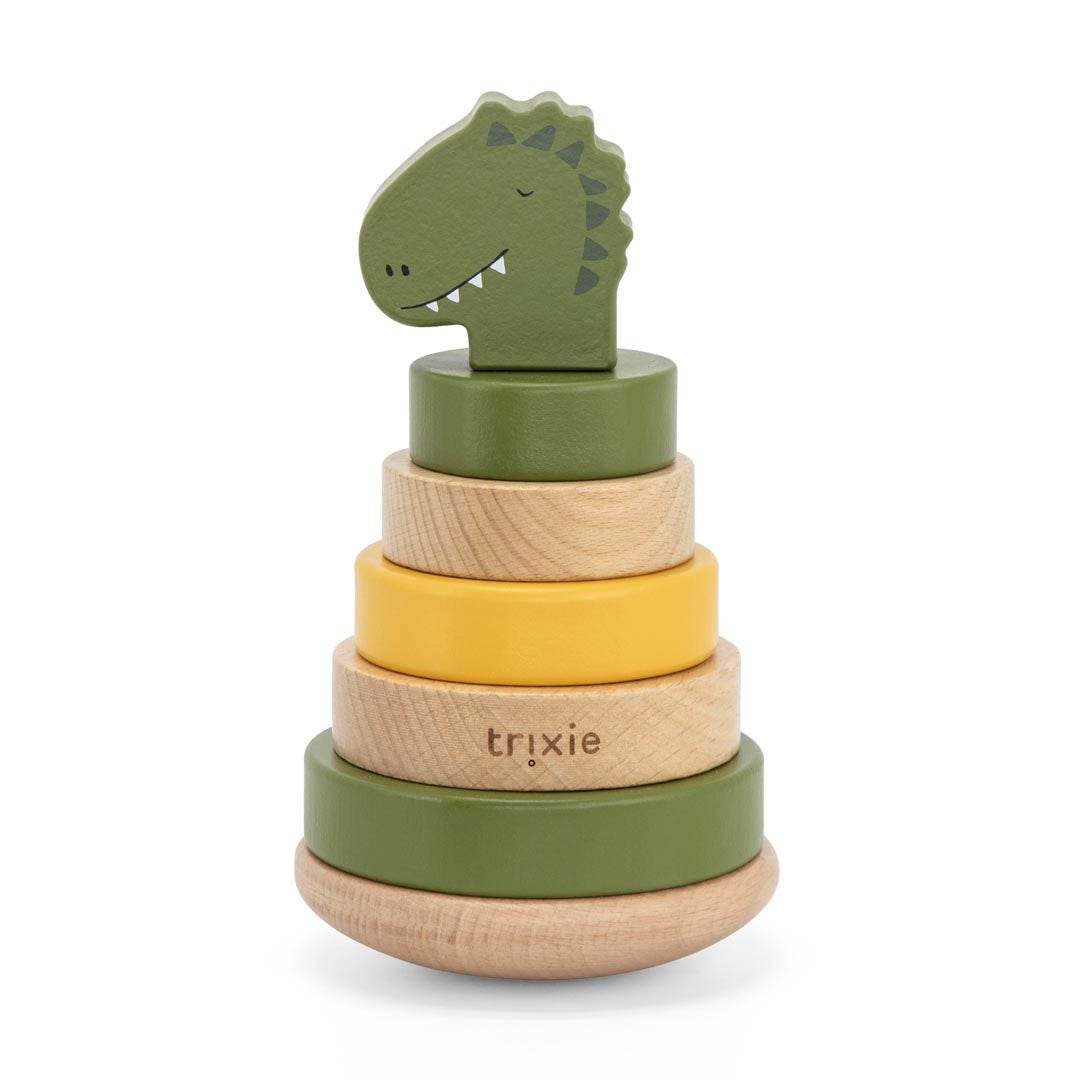Trixie Personalisierter Holz Stapelturm Herr Dino – Geschenk zur Geburt – ohne Personalisierung in der Frontansicht