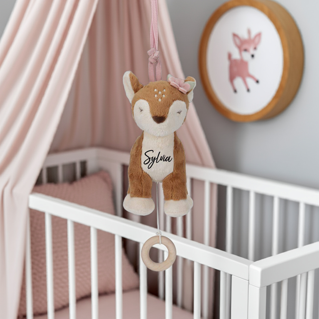 Little Dutch Spieluhr Reh Fairy Garden in Pink mit Holzring zum Starten der Melodie