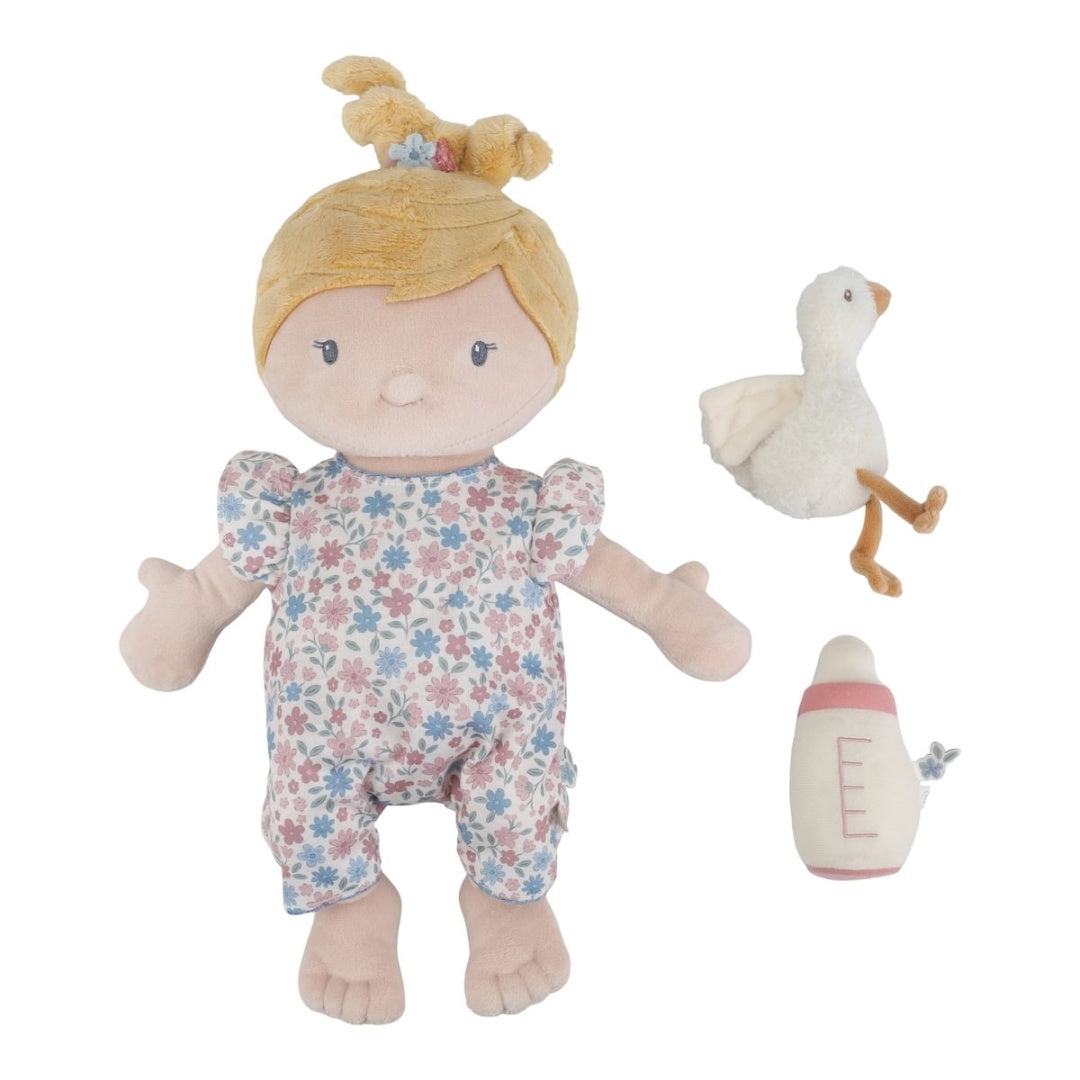 Kuschelpuppe Baby Julia mit kleinem Gänschen und Zubehör