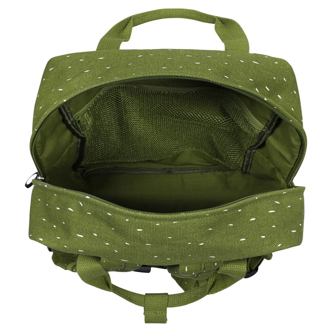 Trixie Kinderrucksack groß Herr Dino – geöffnet mit Blick ins Hauptfach