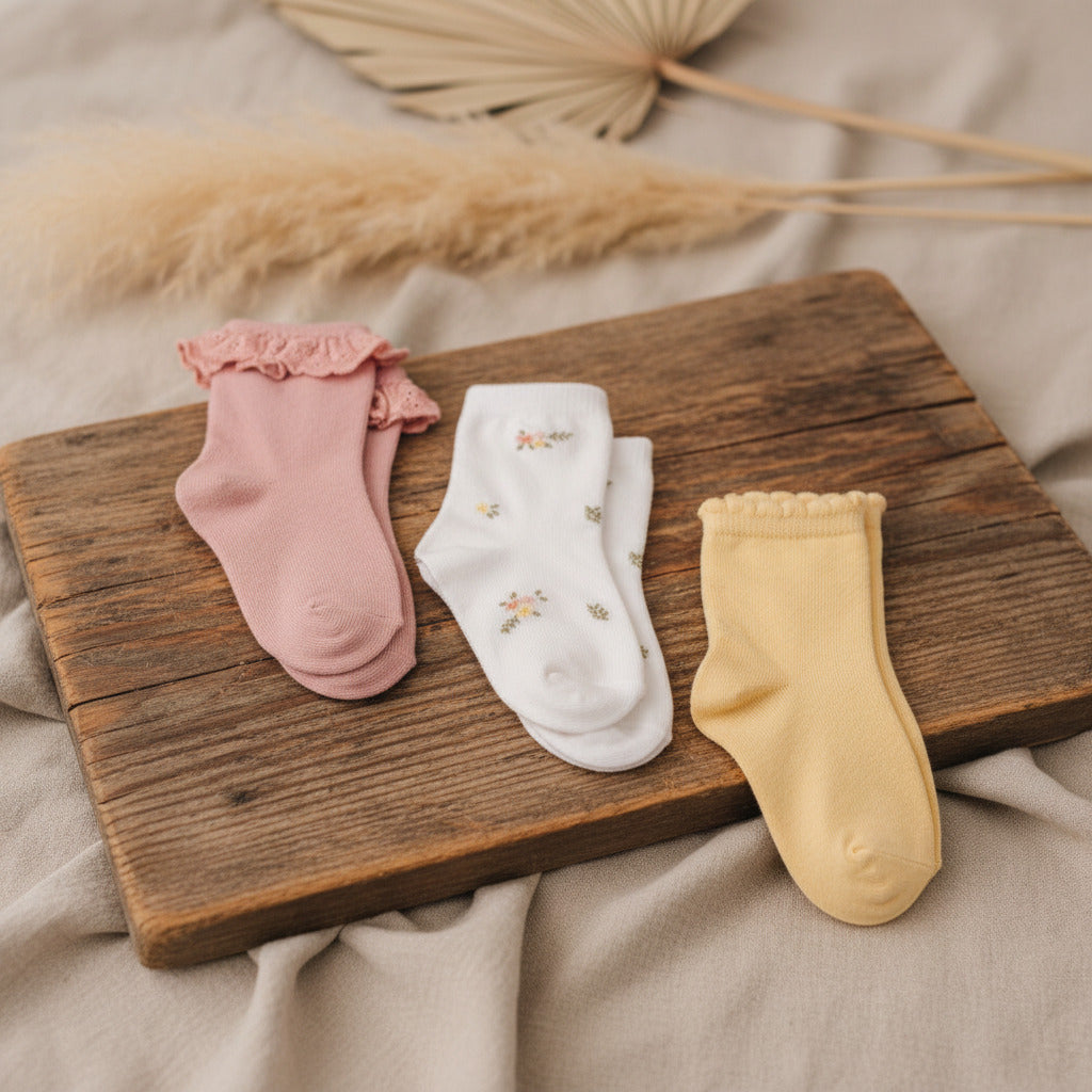 Little Dutch Socken 3er-Set in Pink, Weiß und Gelb – Größe 17–19