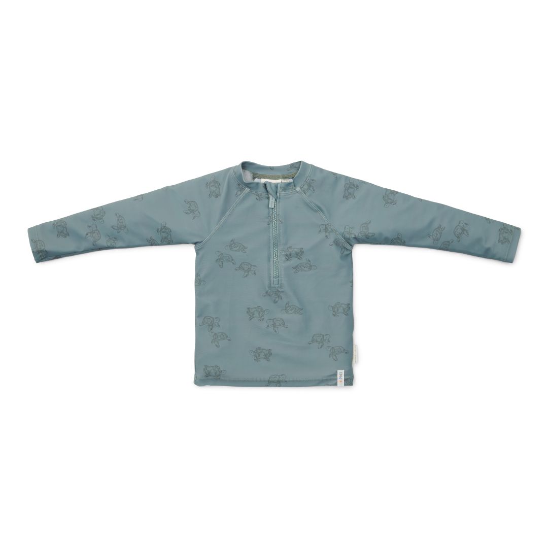 Bade-T-Shirt Turtle Island langarm von Little Dutch – olivgrünes Kinder-Schwimmshirt mit Schildkrötenmotiv