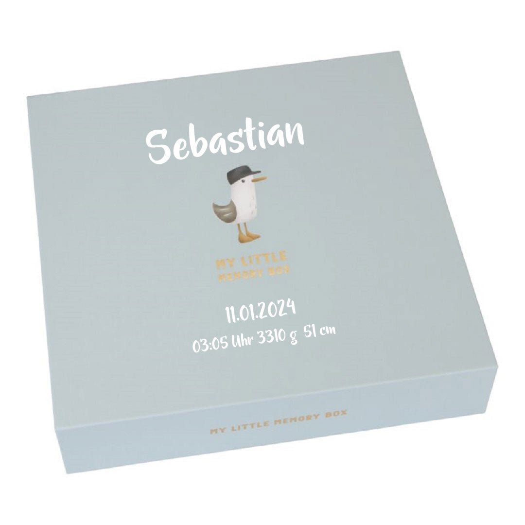 Personalisierte Erinnerungsbox Sailors Bay mit Name und Geburtsdaten – Geschenk zur Geburt