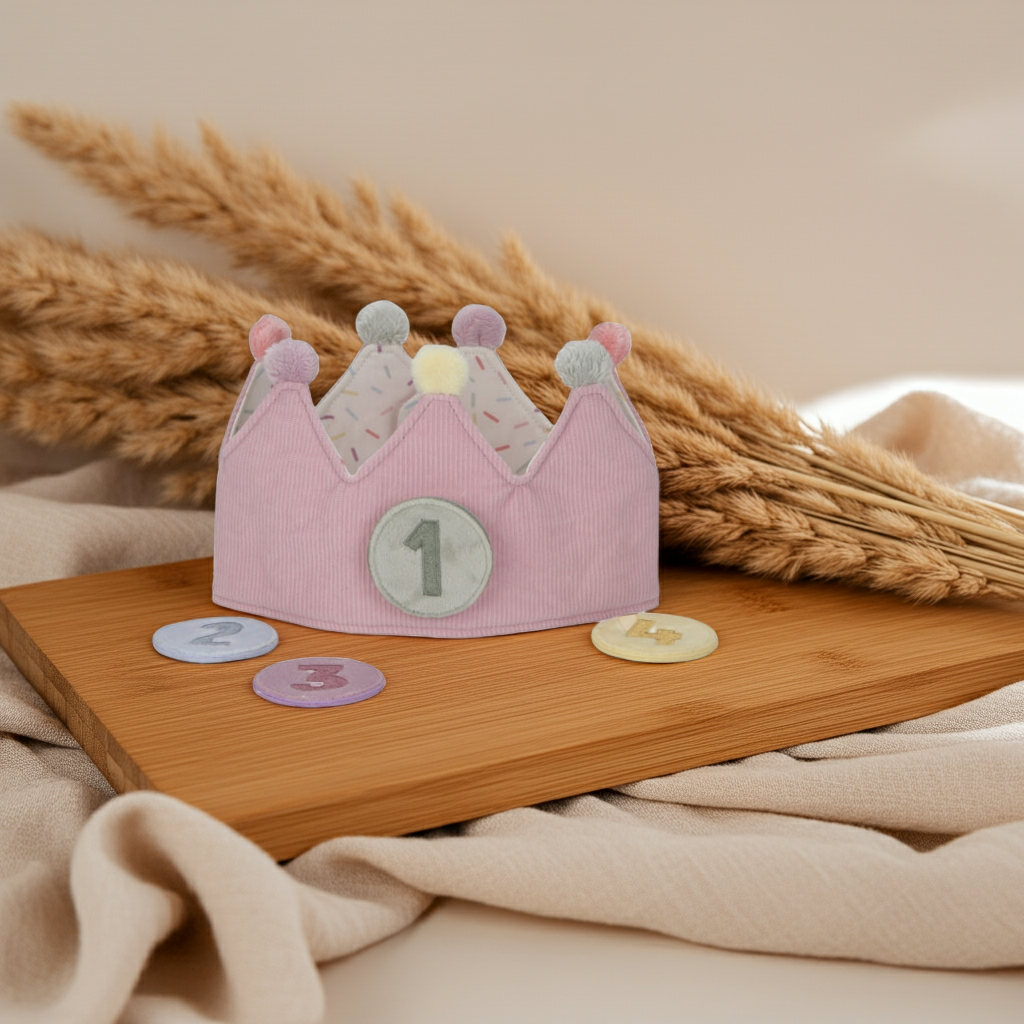 Geburtstagskrone Pink mit Zahlen 1–5 – ab 12 Monaten