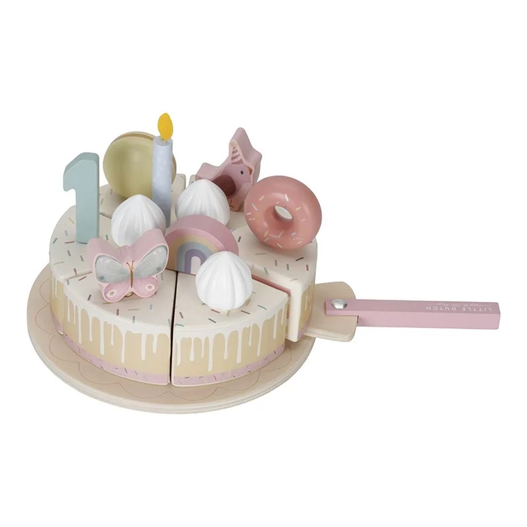 Little Dutch Geburtstagskuchen Pink – 26-teiliges Holz-Spielset