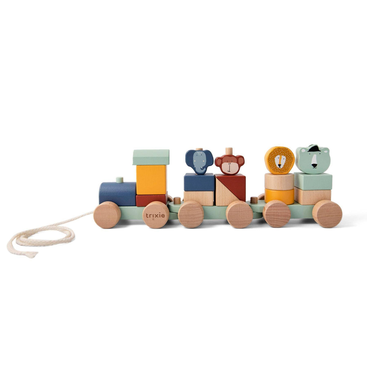 Trixie Holzzug aus Holz mit Lok, zwei Waggons und bunten Tierfiguren