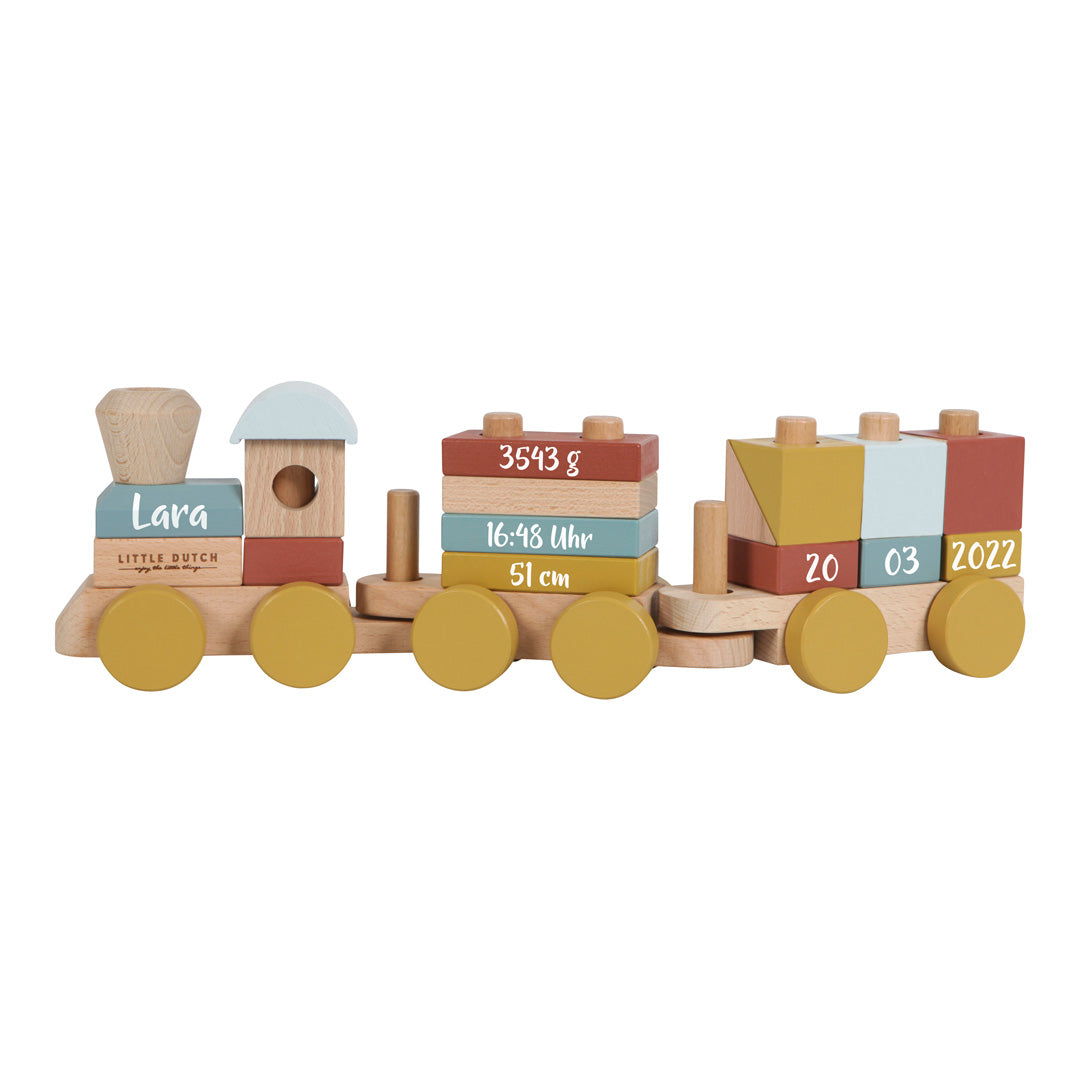 Holzzug Pure & Nature aus Holz mit farbigen Steckbausteinen – Produktansicht