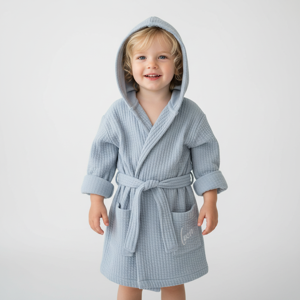 Bademantel Pure Soft Blue mit Namenspersonalisierung | Little Dutch
