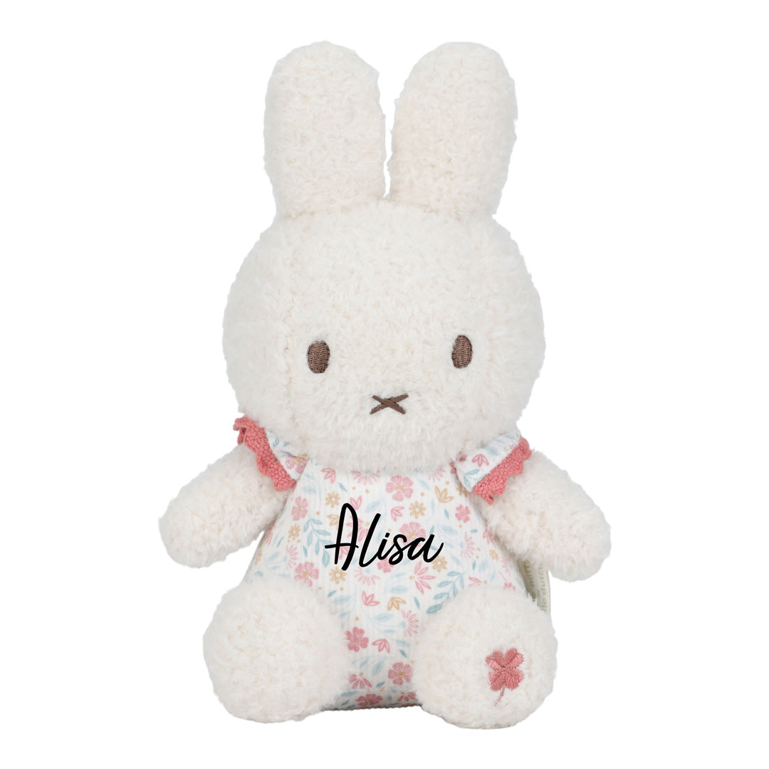 Personalisiertes Miffy Kuscheltier Hase Lucky Blossom 20 cm mit Name per Plott – weicher rosa Plüschhase als persönliches Babygeschenk