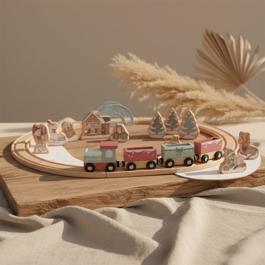 Little Dutch Holzeisenbahn Weihnachten LD4868 – Winterwelt Spielset aus Holz