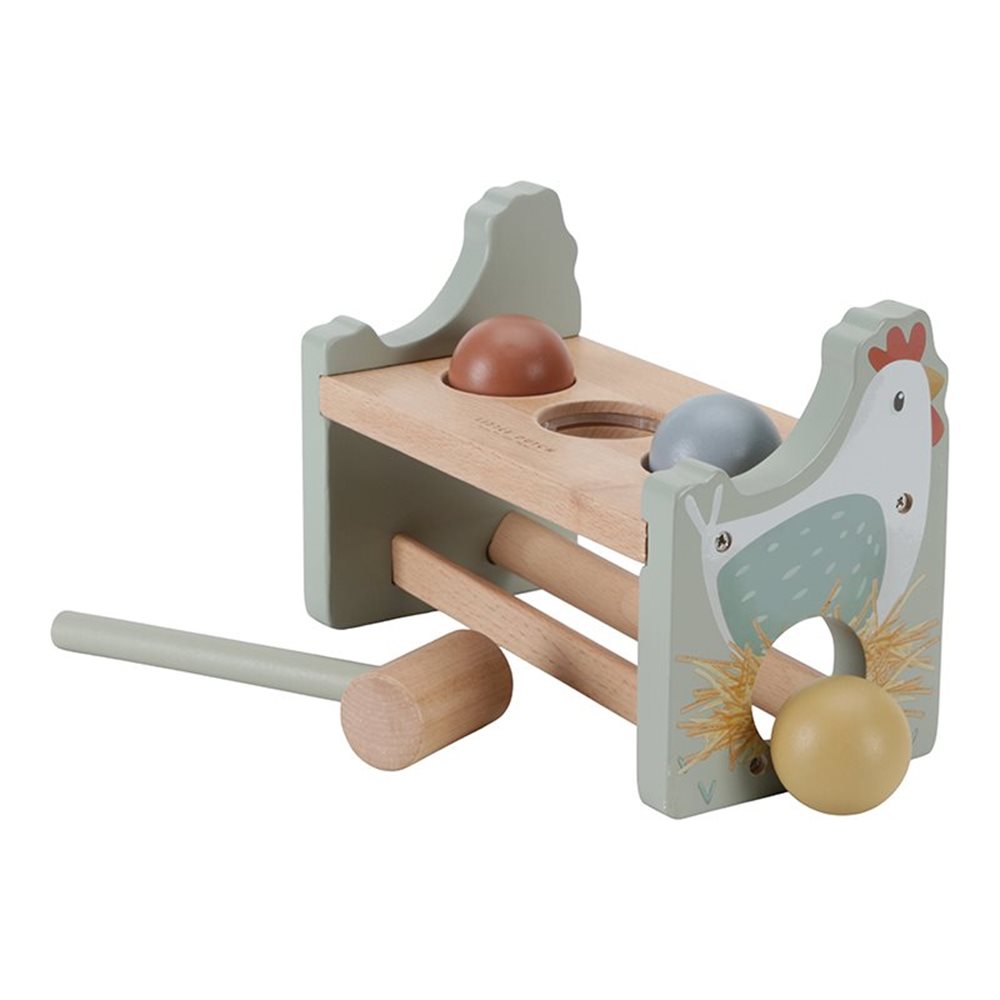 Little Dutch Hammerbank Little Farm – grüne Holz-Hammerbank mit drei Kugeln und Hammer