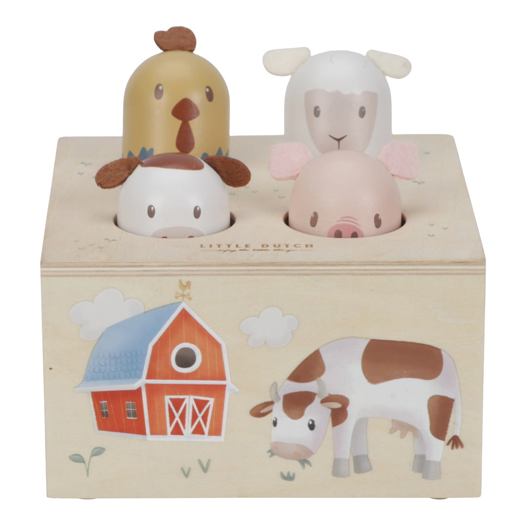 Little Dutch Pop-up Spiel Little Farm aus Holz – interaktives Bauernhof-Spielzeug mit Kuh, Schaf, Schwein und Huhn ab 12 Monaten