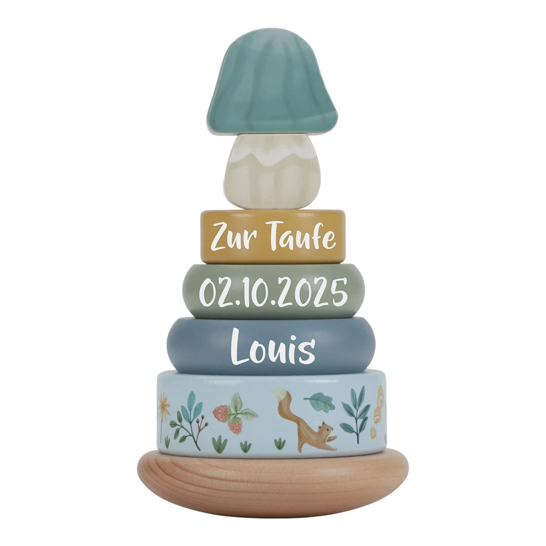 Torre apilable de madera con anillas Forest Friends "Para el bautizo" | Little Dutch