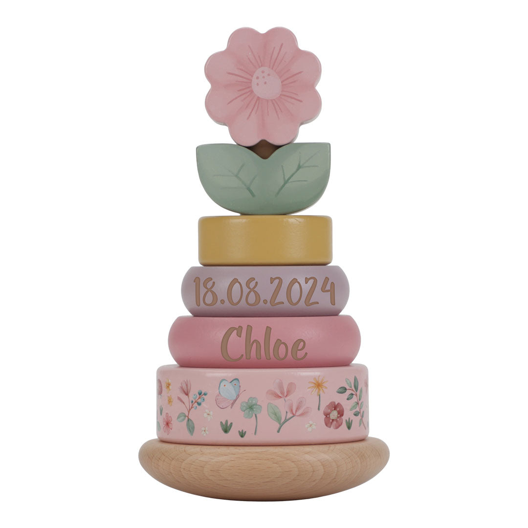 Personalisierter Holz-Stapelturm zur Geburt – Fairy Garden