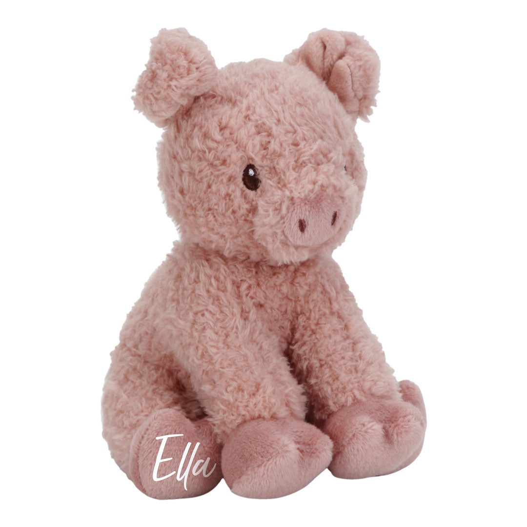 Personalisiertes Little Dutch Kuscheltier Schwein Little Farm 17 cm mit Plott – weiches Baby-Kuscheltier als individuelles Geschenk