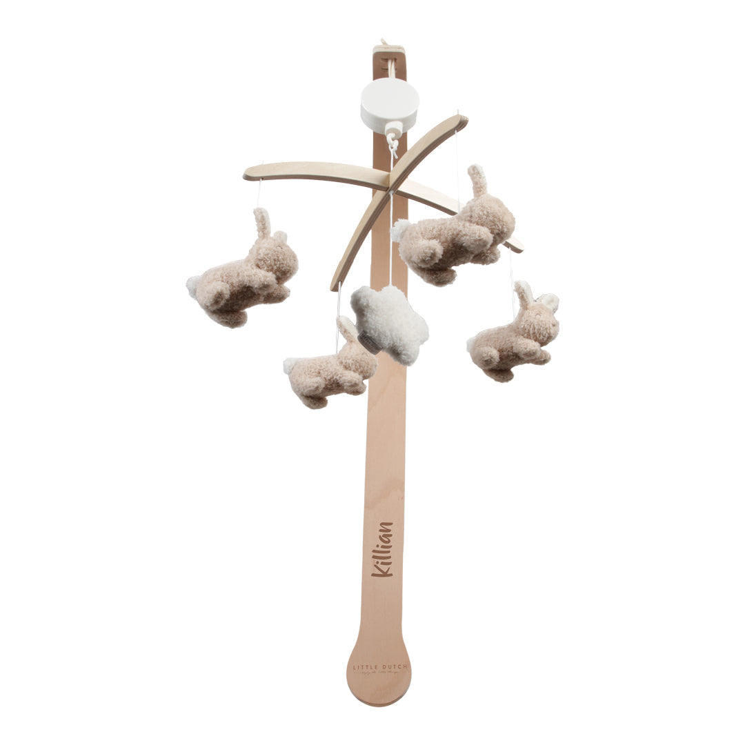 Musik-Mobile Baby Bunny mit personalisierter Holzhalterung für Babys von 0 bis 6 Monaten