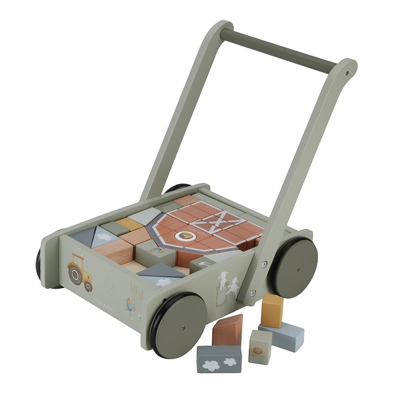 Lauflernwagen Little Farm mit Bauklötzen aus Holz – optional personalisierbar