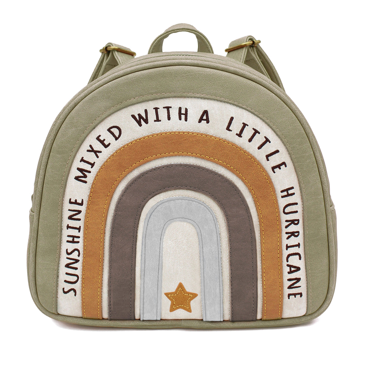 Little Who Rucksack Regenbogen Boho groß in Pastellgrün – 5-Liter-Kinder-Rucksack in veganer Vintage-Lederoptik