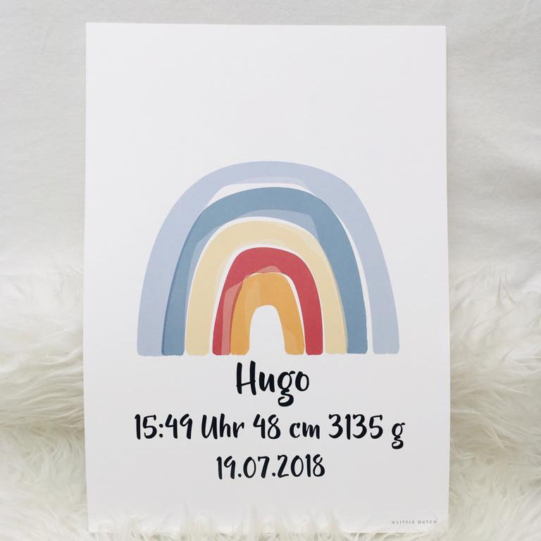 Little Dutch A3 Regenbogen-Alphabet-Poster Blau – weitere Produktansicht der Wanddeko für Baby- und Kinderzimmer