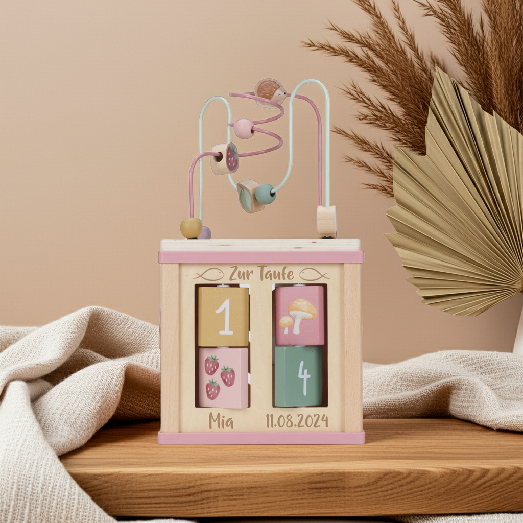 Cubo de actividades Fairy Garden de madera – Regalo de bautizo | Schmatzepuffer