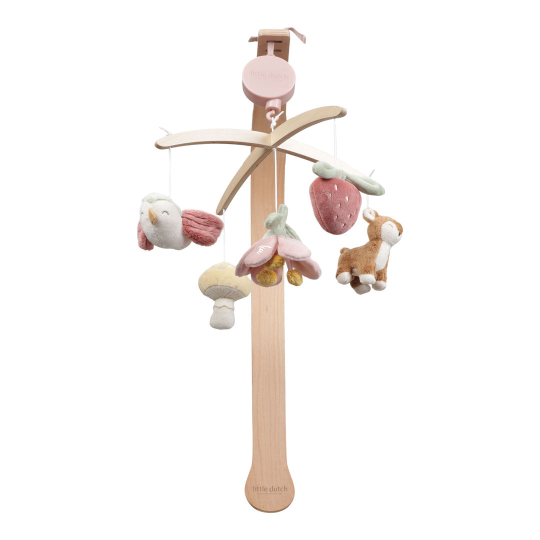 Personalisiertes Little Dutch Musik-Mobile Fairy Garden mit Plott – rosa Baby-Mobile mit Namen als besonderes Geschenk zur Geburt