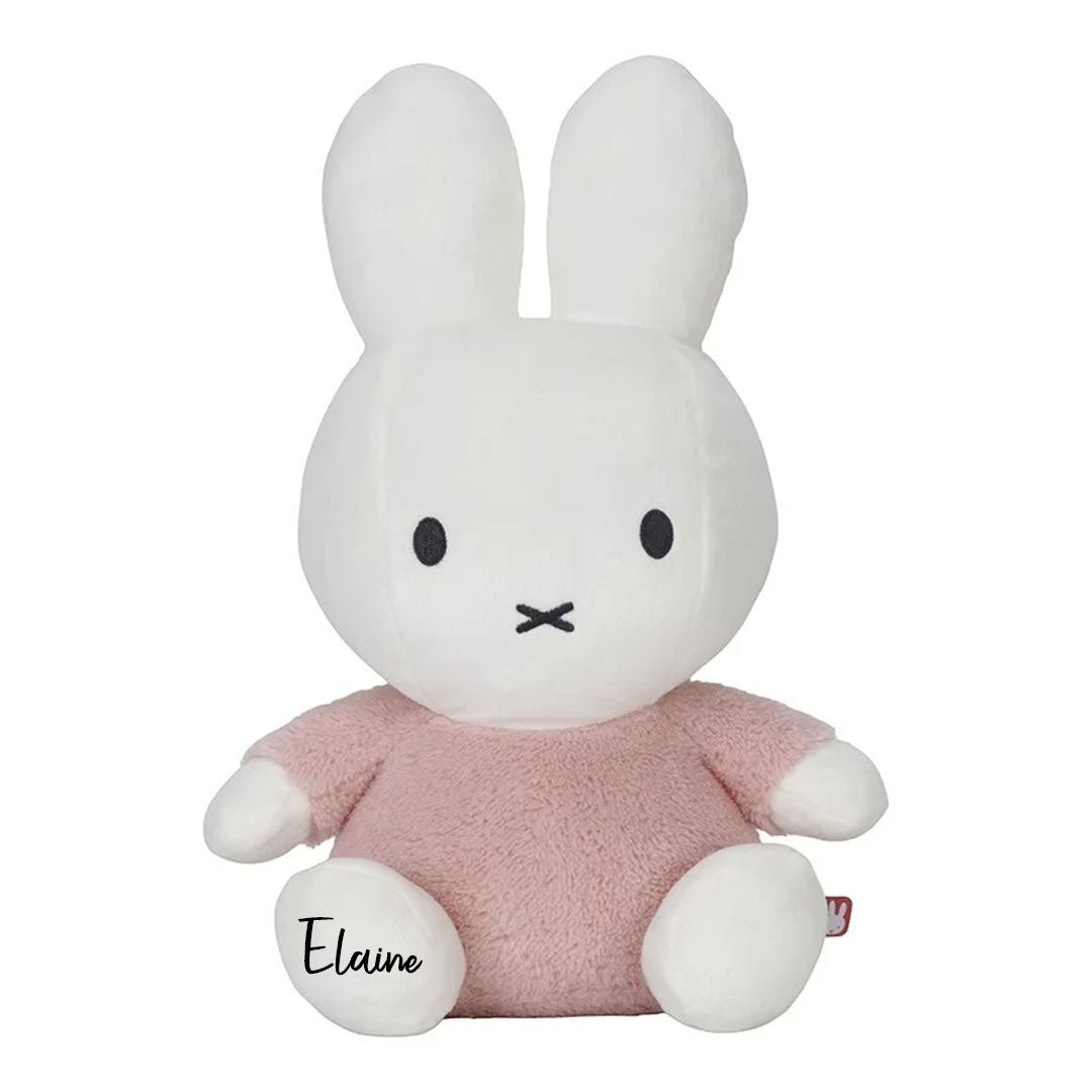Personalisiertes Miffy Kuscheltier Hase Fluffy Pink 35 cm mit Plott – weicher Kuschelhase für Babys als individuelles Geschenk
