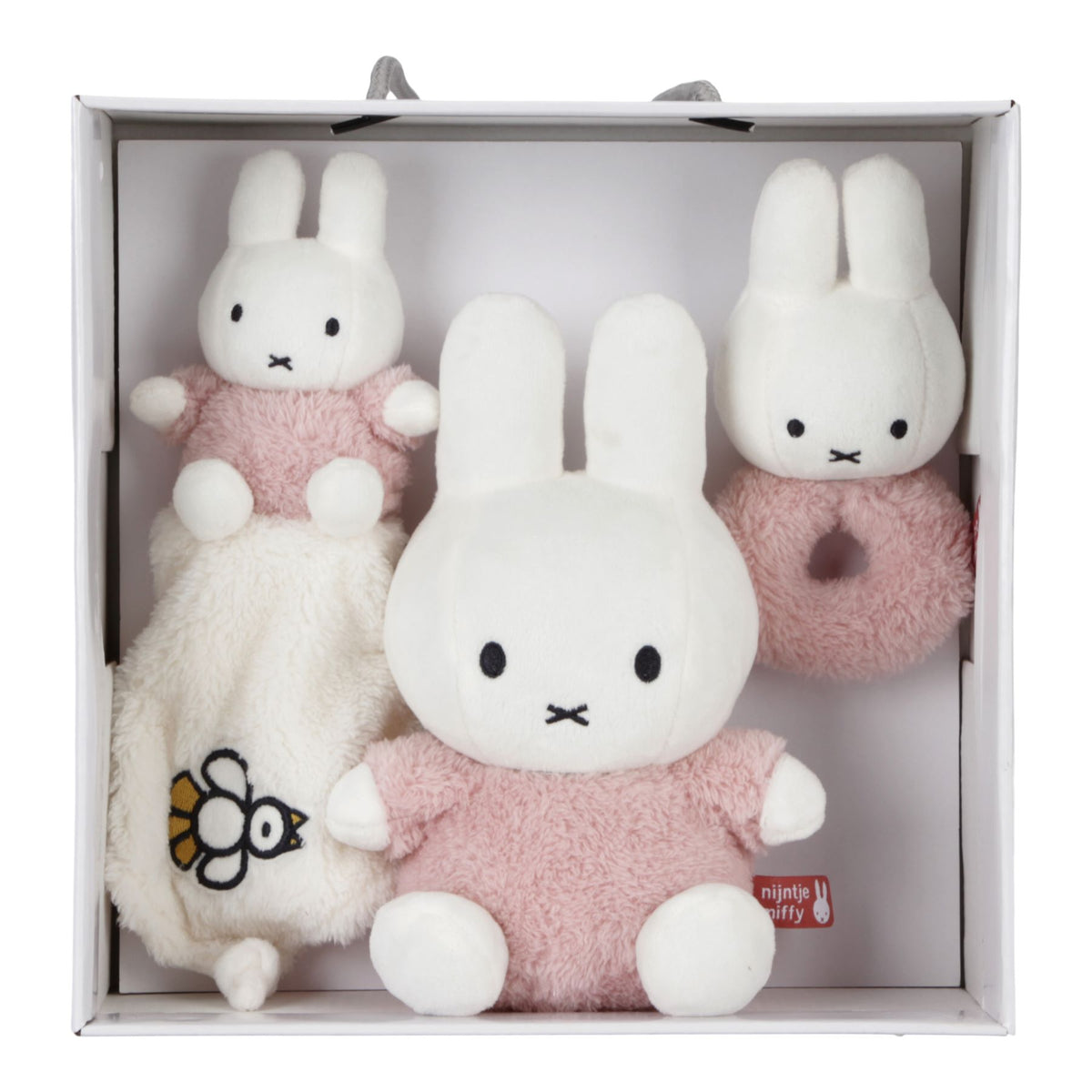 Miffy Fluffy Pink Geschenkset – Produktansicht des exklusiven 3-teiligen Babysets von Miffy x Tiamo