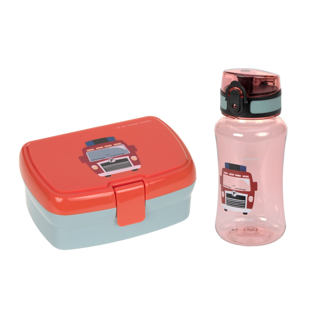 Lässig Tiny Drivers Feuerwehr Lunchset mit Brotdose, Snackschale und Tritan-Trinkflasche