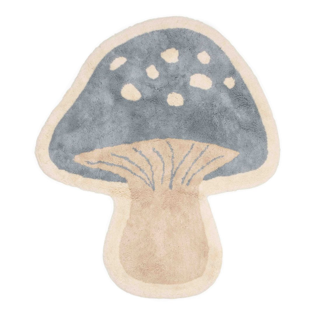 Little Dutch Kinderteppich Pilz Forest Friends 102 x 118 cm in Blau – waschbarer Bio-Baumwollteppich mit rutschfester Latex-Rückseite