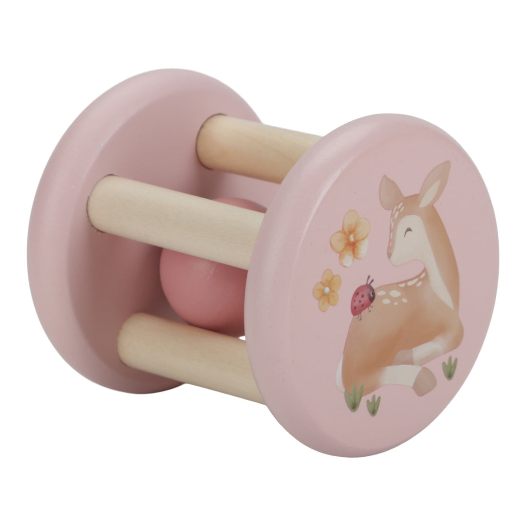 Little Dutch Holzrassel Fairy Garden in Pink – rollende Baby-Rassel mit Reh- und Marienkäfermotiv ab 3 Monaten