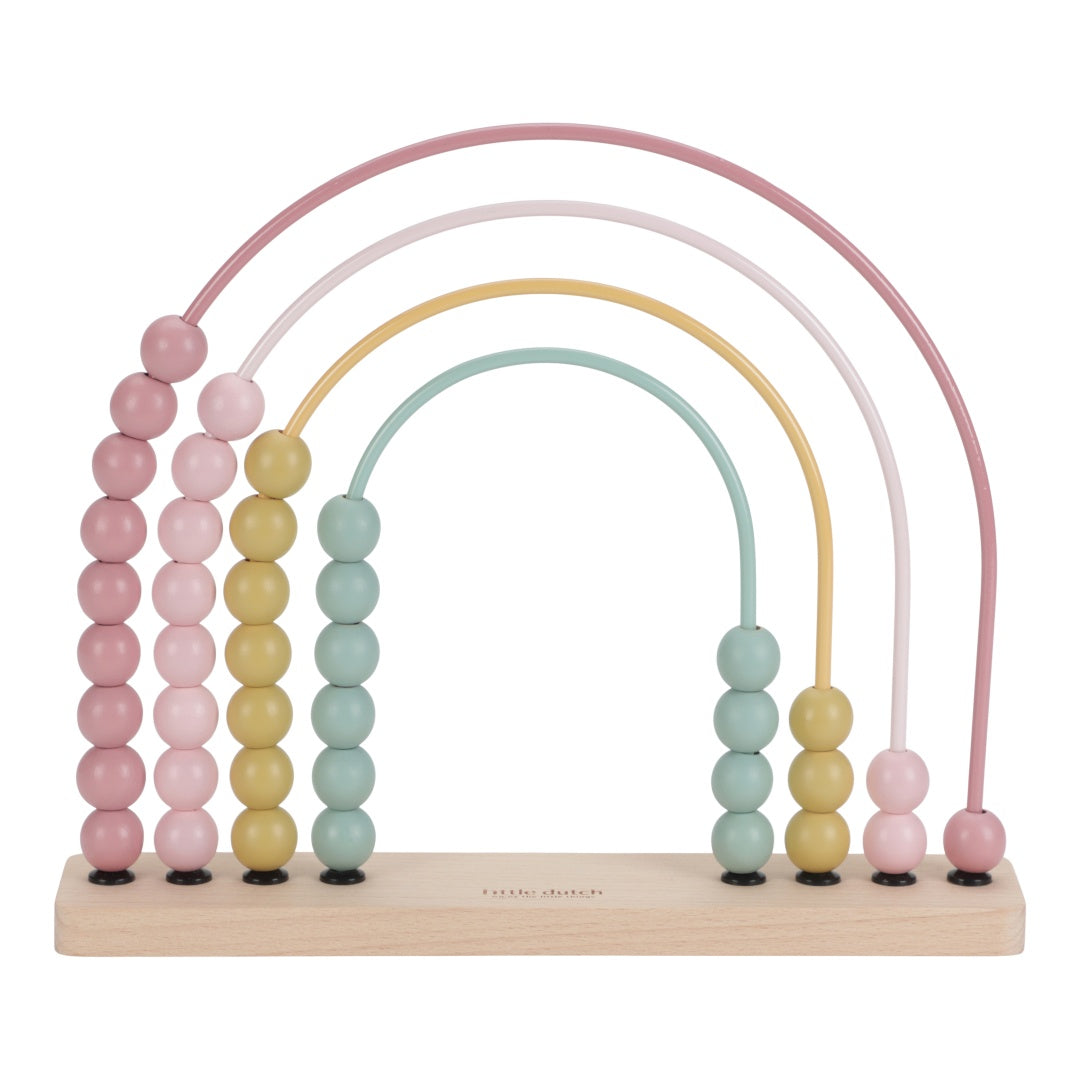 Little Dutch Regenbogen-Abakus Fairy Garden in Pink – Holz-Lernspielzeug mit bunten Perlen zum Zählen und Trainieren der Feinmotorik ab 12 Monaten