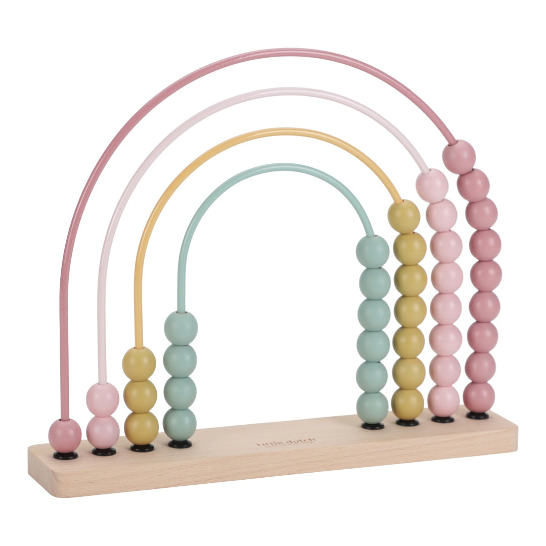 Regenbogen-Abakus Fairy Garden von Little Dutch – pinkes Holzspielzeug mit Perlen in Rosa, Gelb und Grün zum spielerischen Zahlenlernen