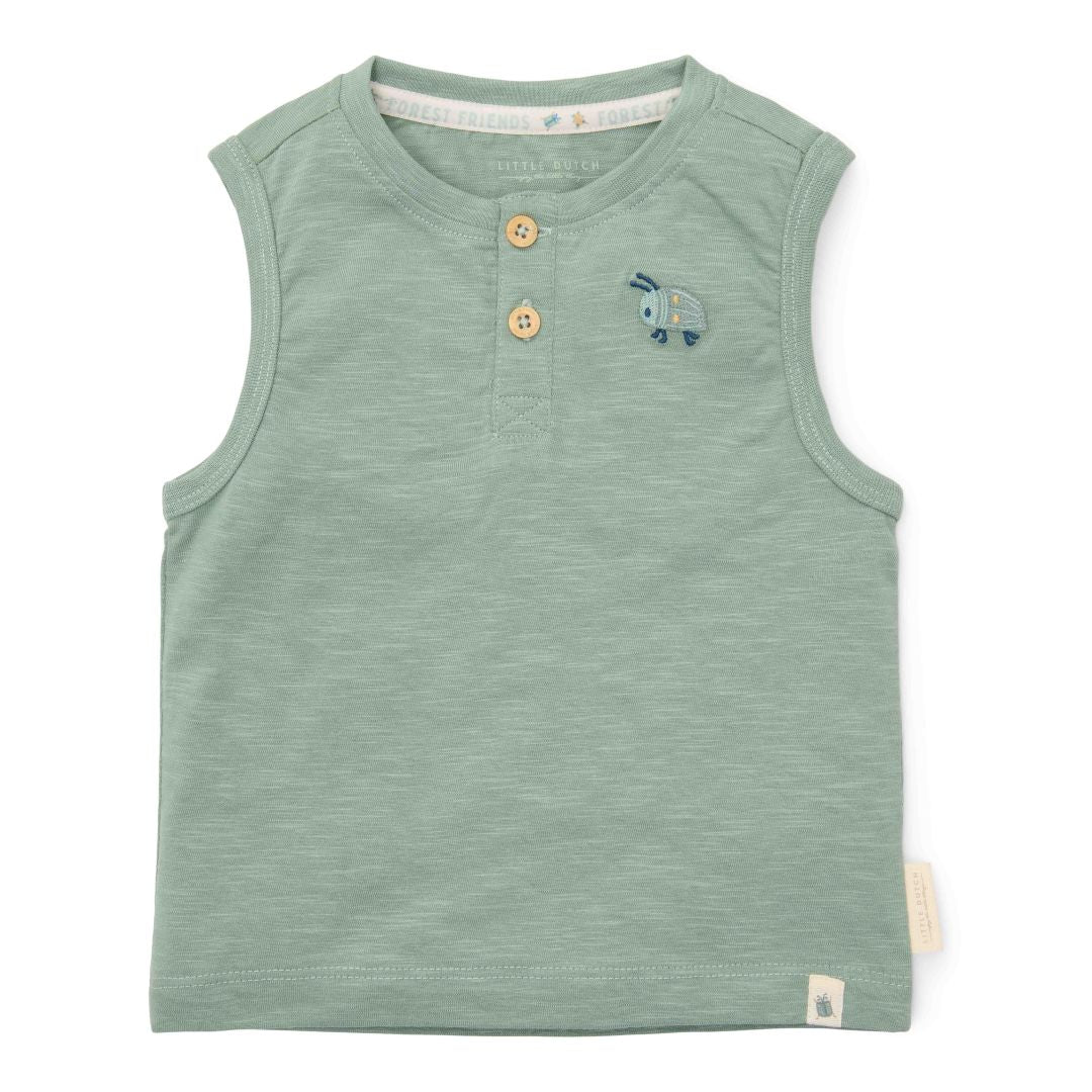 Little Dutch Forest Friends Singlet in Grün Größe 104 – ärmelloses Kinder-Unterhemd aus Bio-Baumwolle mit Käfermotiv