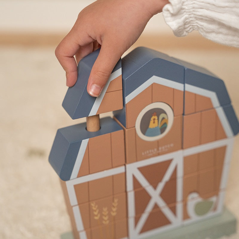 Little Dutch Stapelspiel Little Farm aus Holz – Bauernhof-Motorikspielzeug zum Stapeln für Kinder ab 12 Monaten