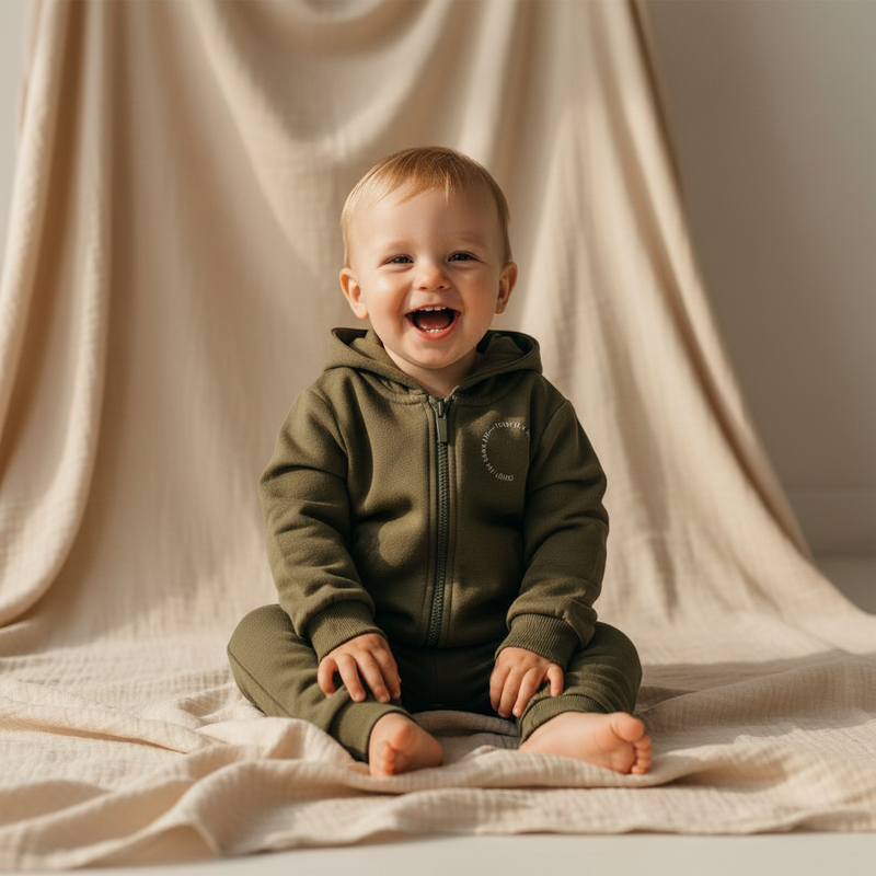 Little Dutch Sweat-Weste in Dunkelgrün mit Kapuze und Taschen aus der Little Farm Kollektion