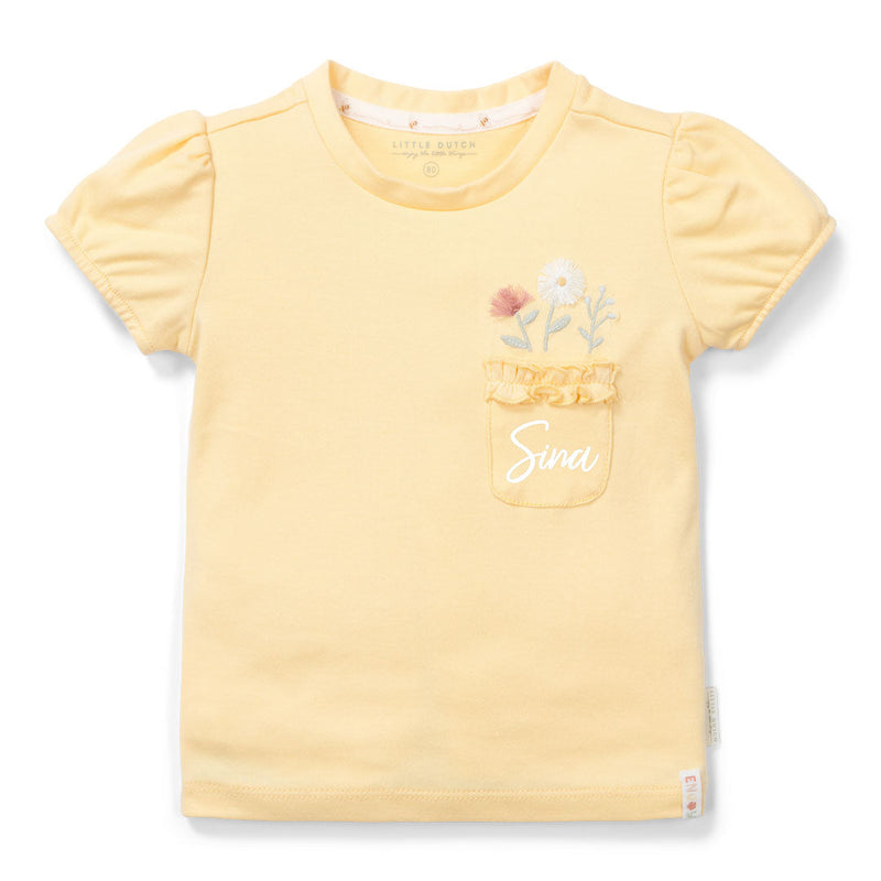 Little Dutch T-Shirt Honey Yellow in Größe 74 mit Puffärmeln und Brusttasche